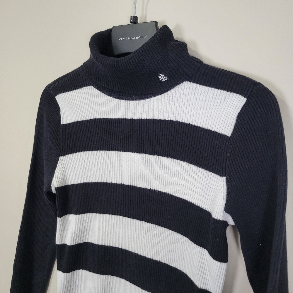 Lauren Ralph Lauren Womens Sweater Medium Turtleneck Ribbed Knit Cotton Logo